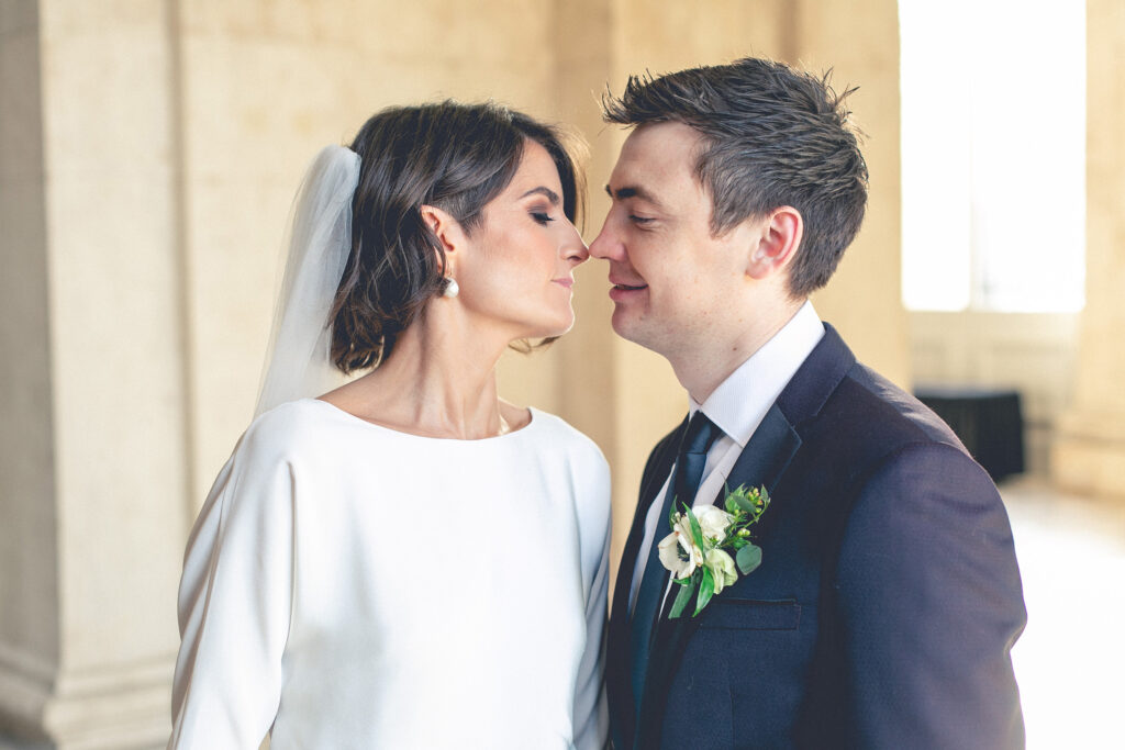 bride and groom after the 'yes' at their dublin city hall wedding