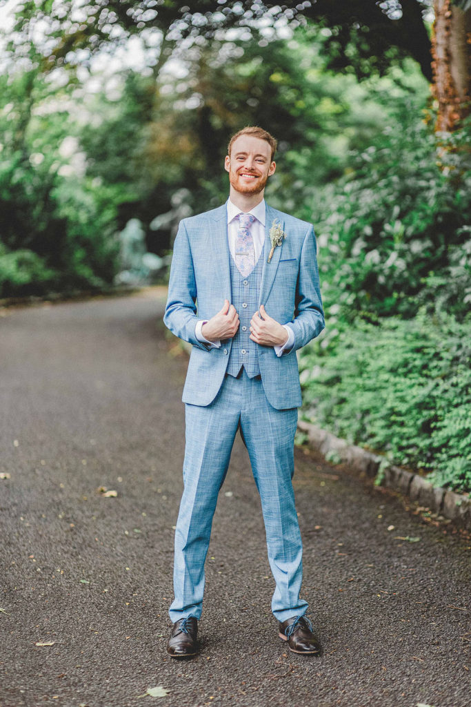 coloured and patterned suit for groom style inspiration